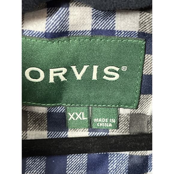 Orvis Wool Lined Windproof Sweater Mens XXL 1/4 Zip Navy Shoulder Patches Elbow - Picture 13 of 16